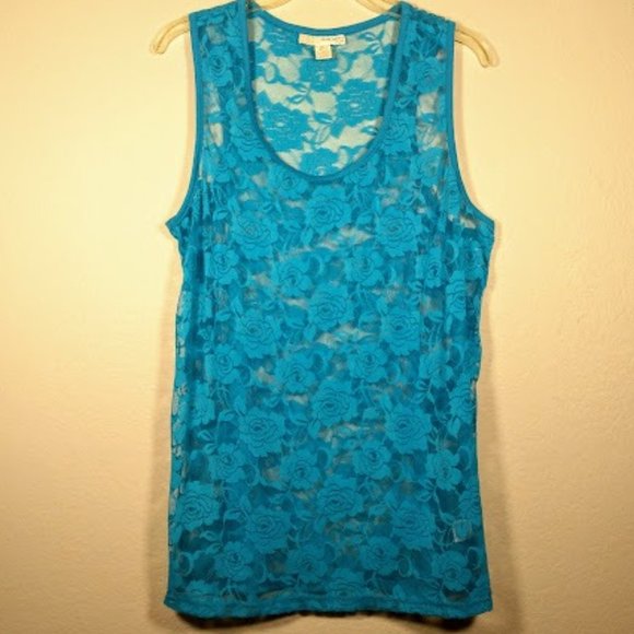 Derek Heart Plus Racerback Turqouise Stretch Lace Tank Sz: 2X - Picture 3 of 16